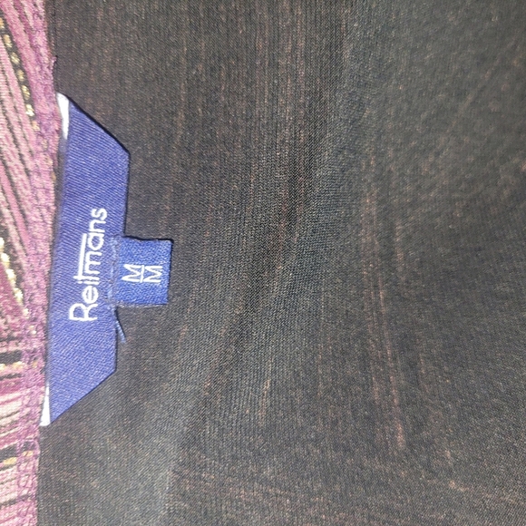 Reitmans Black and Burgundy Bandage Striped Faux Wrap Top M - Picture 6 of 6